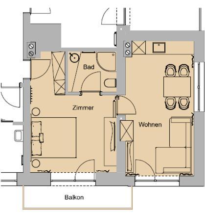Apartment mit 1 Schlafzimmer und Balkon
